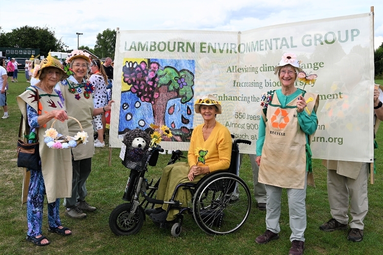 A photo of a countryside community group at Lambourn Carnival. 