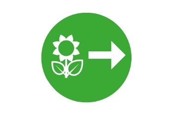 A green circle with an illustration of a flower to the left of a arrow that is pointing to the right.