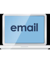 A laptop with the word 'email' on the screen.