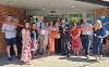 Councillors and residents celebrating new solar panels at Hungerford Library.